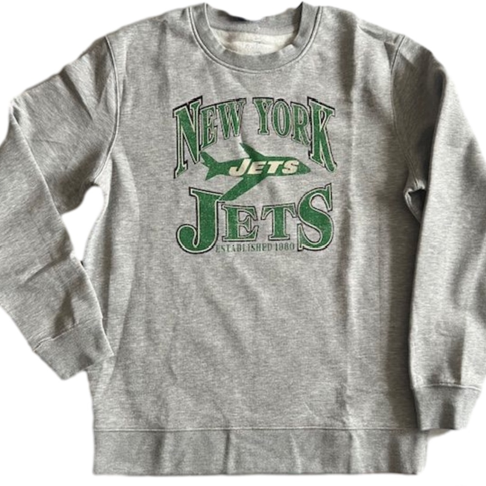 Brand New Vintage design Fanatics Gray New York Jets Crewneck Sweatshirt - Picture 2 of 5